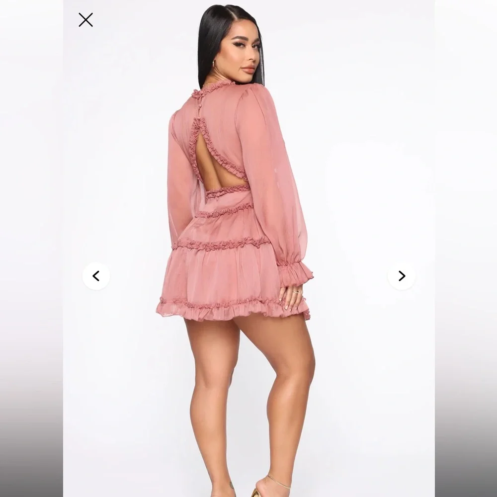 Juliet Flare Ruffle Mini Dress - Mauve - Picture 2 of 4